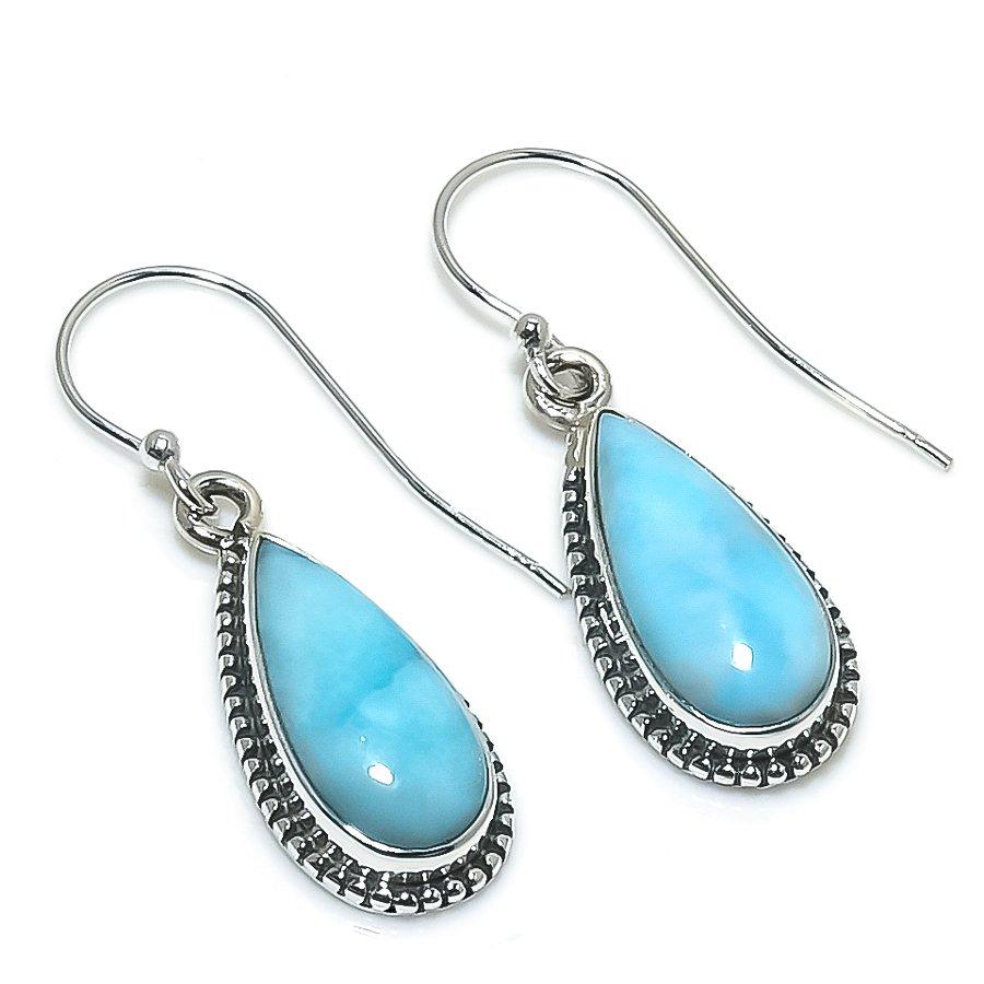 Natural Republic Larimar Gemstone Handmade 925 Solid Silver Earring 1.50" N4H49