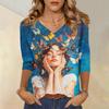 Женские топы, рубашка с рукавом три четверти, свободная повседневная рубашка с V-образным вырезом, футболка с принтом персонажей