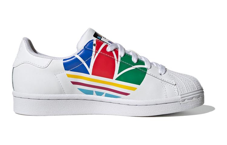 adidas Оригиналы SUPERSTAR Pure J Удобные Устойчивые к истиранию Низкие Детские Скейтбордические Кроссовки Белый Мультиколор FW4005
