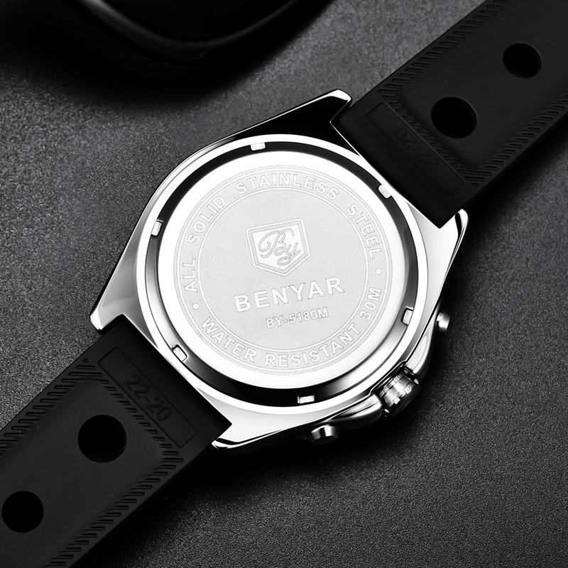 BENYAR Watches Mens Top Brand Luxury Clock Casual Phase Men Watch Sport Waterproof Quartz Chronograph