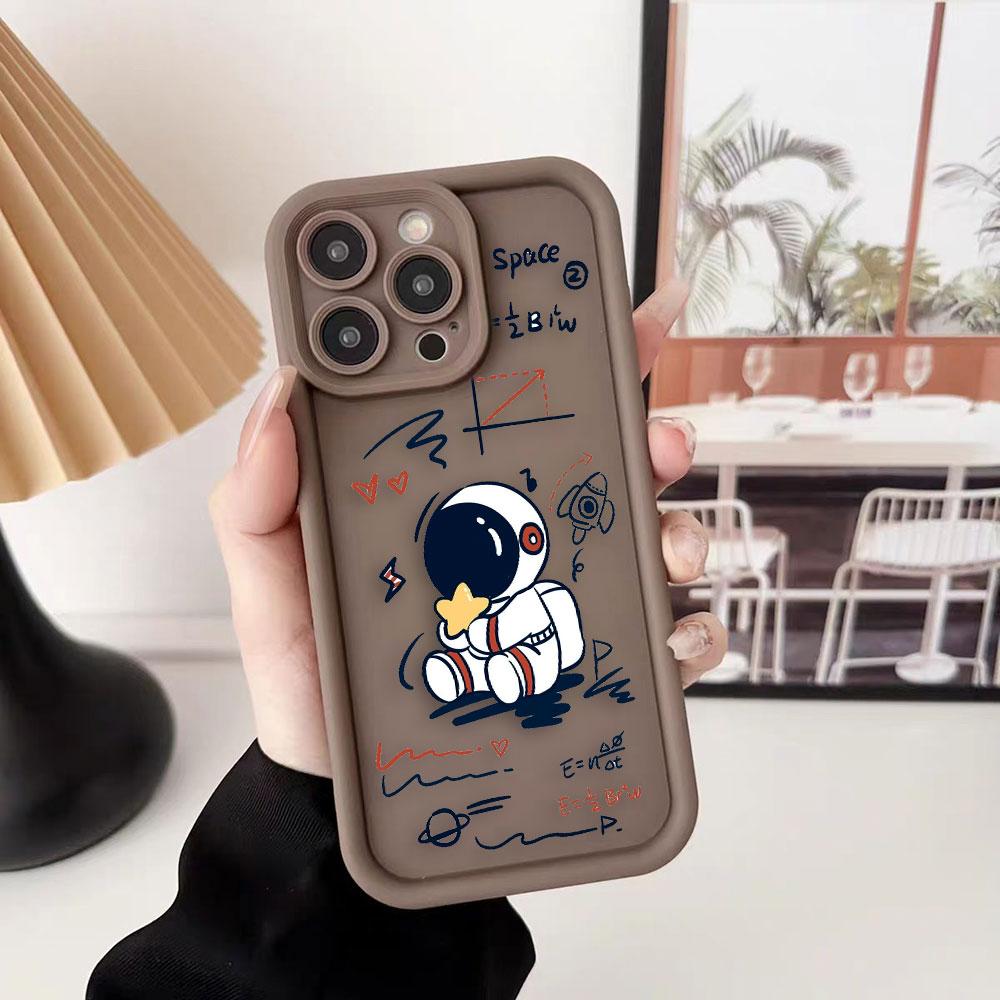 Мультяшный Чехол Астронавт Космос Для Телефона iPhone Apple 17 AIR 16 16E 11 12 13 14 15 XR Plus Pro Max Чехол Своими Руками TPU Ударопрочный Чехол