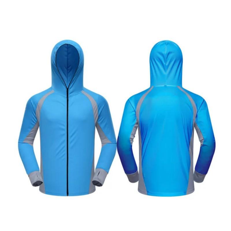 Mens Quick-Dry Fishing Shirt With Hood UV Protection Breathable Outdoor Sportwear Fall Angling