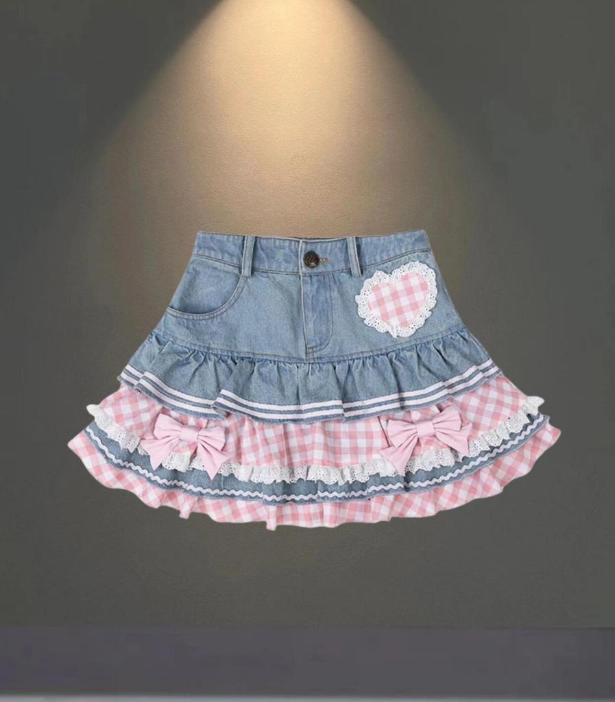 Европейская и американская плиссированная розовая джинсовая юбка для женщин - Миниатюрная, Слегка зрелая, Летний стиль