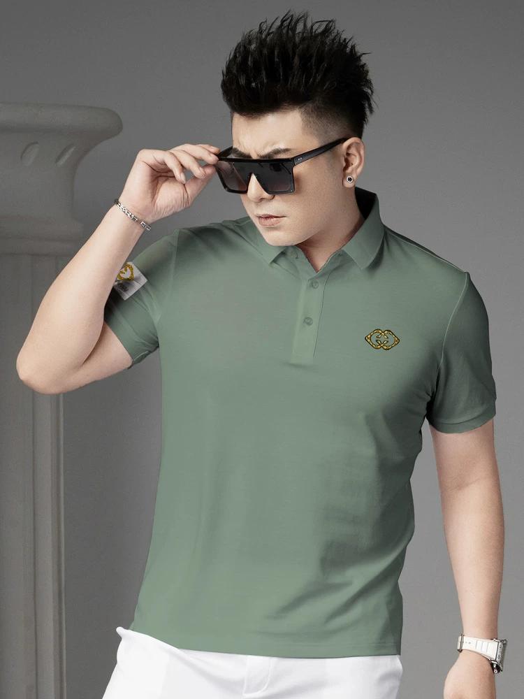 European Style Lapel Short-Sleeve T-Shirt for Men, Summer 2025 New Trendy Embroidered Top, Men's Half-Sleeve Polo Shirt