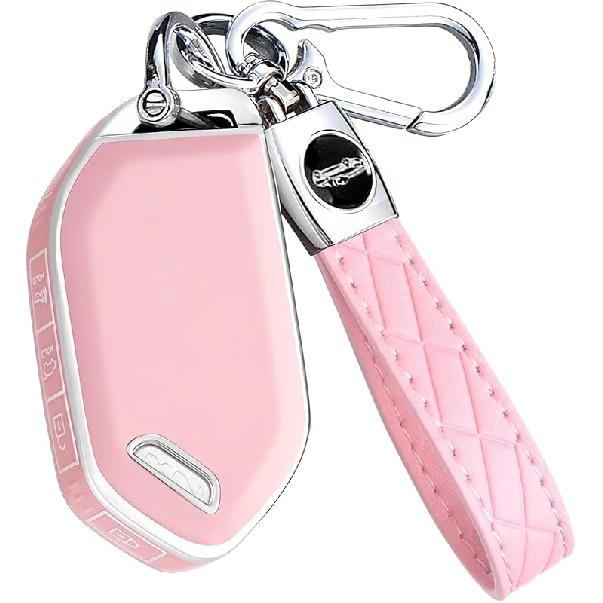 Montague Key Fob Cover for KIA with Leather Keychain, Premium TPU Key Case Shell for Kia Telluride, Sorento, K5 GT-Line Remote Smart Key Fob