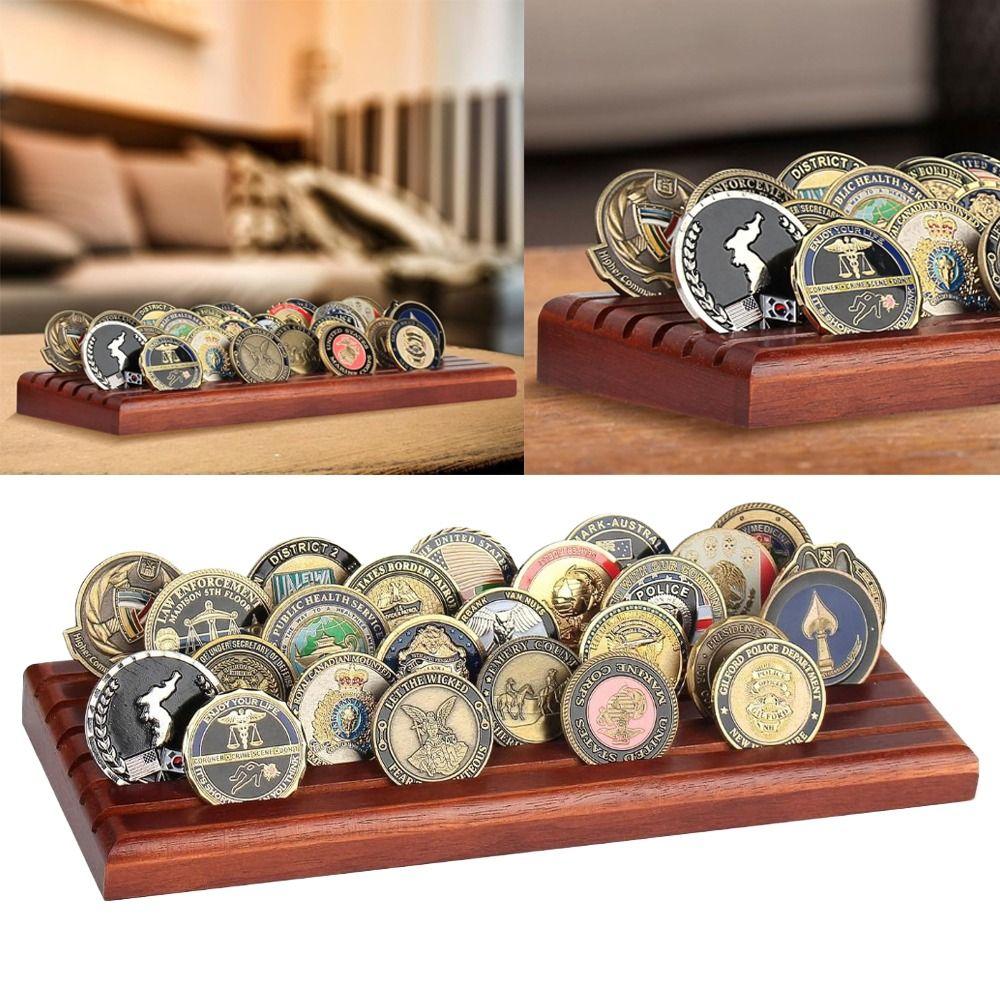 Wooden Coin Display Stand 13 X 5 In Collectible Coin Holder New Challenge Coin Display