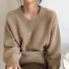 Свитер для женщин Осень Зима Утепленный Теплый Вязаный Эластичный С длинным рукавом V-образный вырез Топы