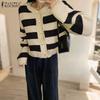 ZANZEA Осень Весна Женские Полосатые Повседневные Вязаные Эластичные Свитеры Кардиганы с Длинным Рукавом