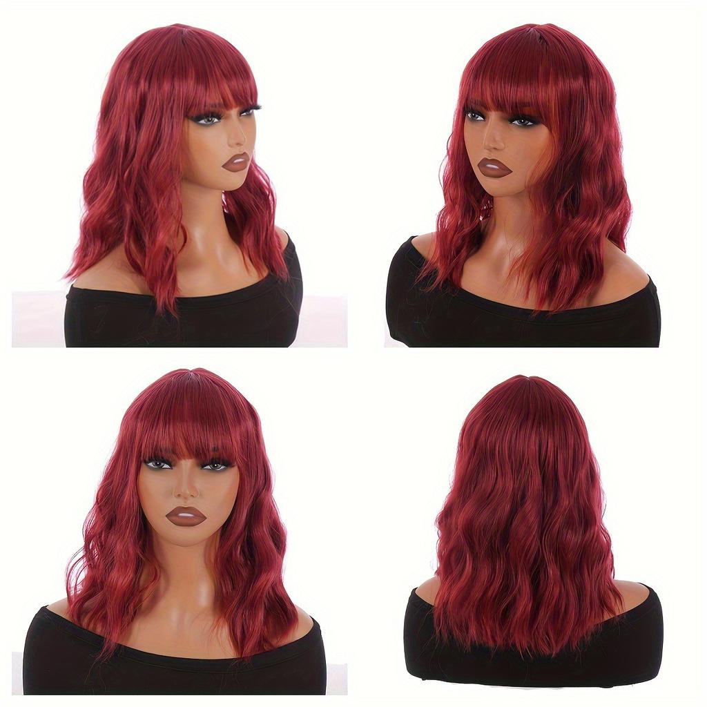 Короткий парик с челкой, волнистые синтетические парики, парики из светлых черных красных вьющихся волос для женщин, парик для косплея на каждый день, термостойкий