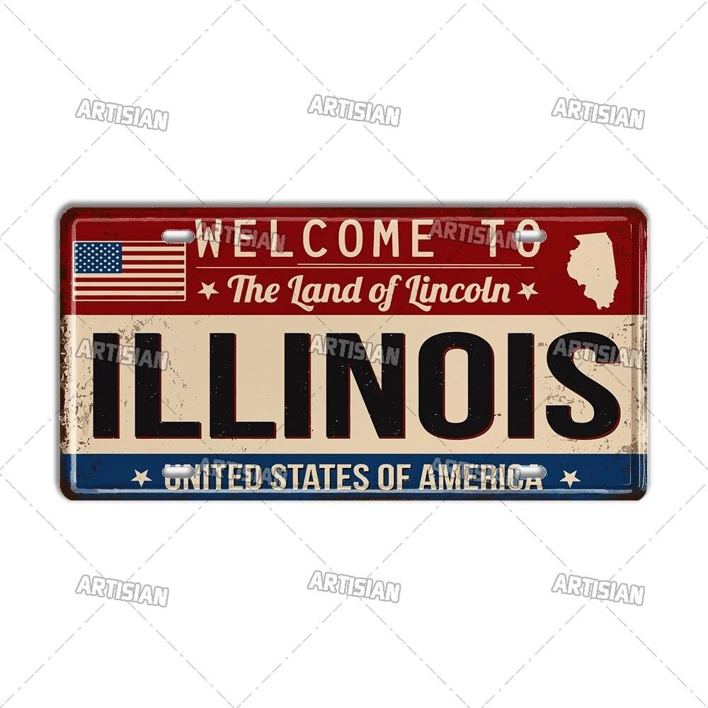 Artisian USA License Plate US Welcome To Metal Sign Landmark City State Decorative Plaque Wall Decor Garage Bar Pub Club Hotel