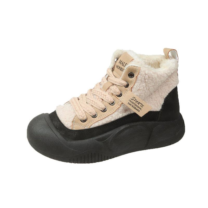 Флисовые сапоги для зимы женские 2025 года, осень и зима, новые универсальные, интернет-знаменитости, теплые, короткие ботинки Martin на платформе, хлопковая обувь