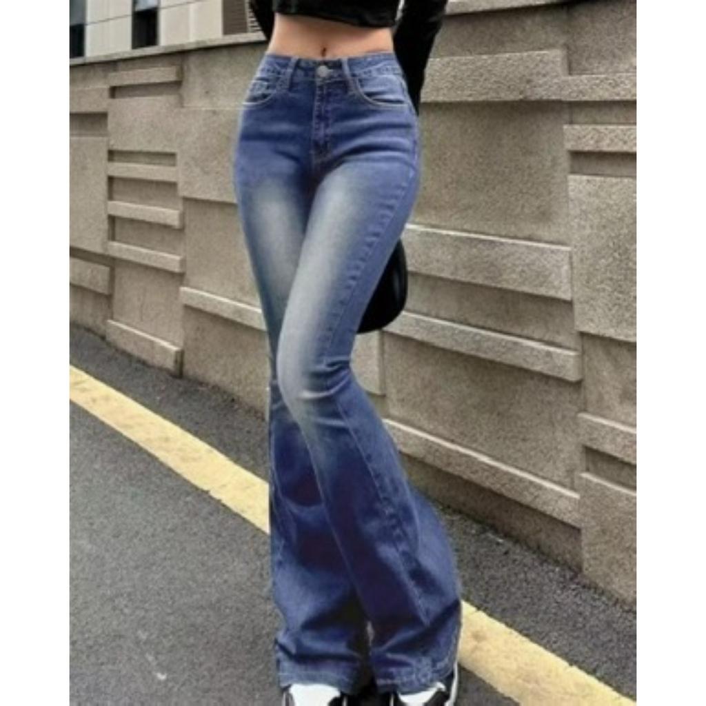 VIONA Women Flare Stretch Moustache Jeans Fashion Skinny Bell Bottom High Waist Gray Denim Pants Lady Classic Y2K Punk Long Trousers