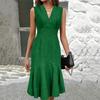 Женское летнее платье, повседневное, с V-образным вырезом, без рукавов, платье-рыбий хвост, миди, коктейльное, облегающее