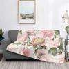 Vintage Botanical Blush Peony Flowers Flannel Throw Blanket Pink Rose Blankets for Bed Office Warm Bedspread