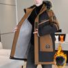 Men'S Winter Hooded Color Block -Padded Jacket Coat Casual Long Length with Pockets and Zipper Placket Regular Sleeve Style Warm Outerwear, Thick