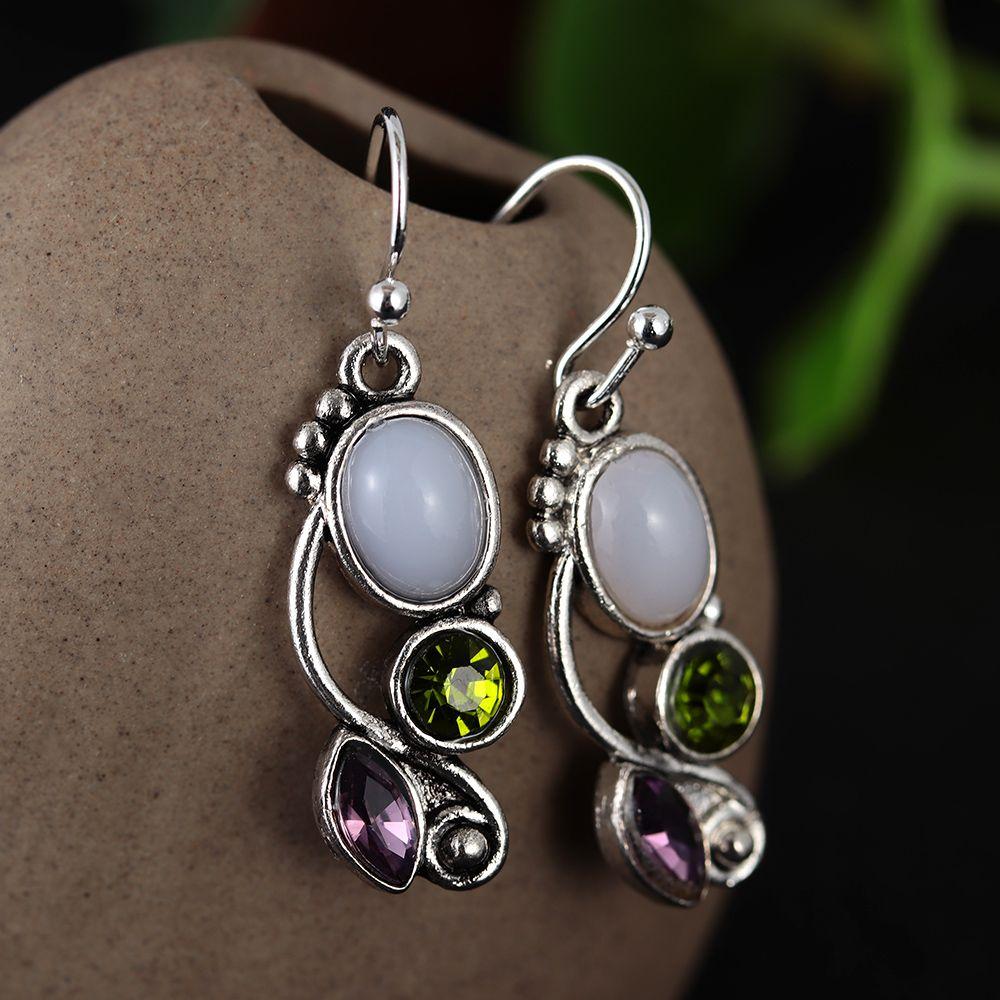 Chic Hook Engagement Wedding Jewelry Moonstone Earrings Multi-Gemstone Peridot Amethyst Ear Stud