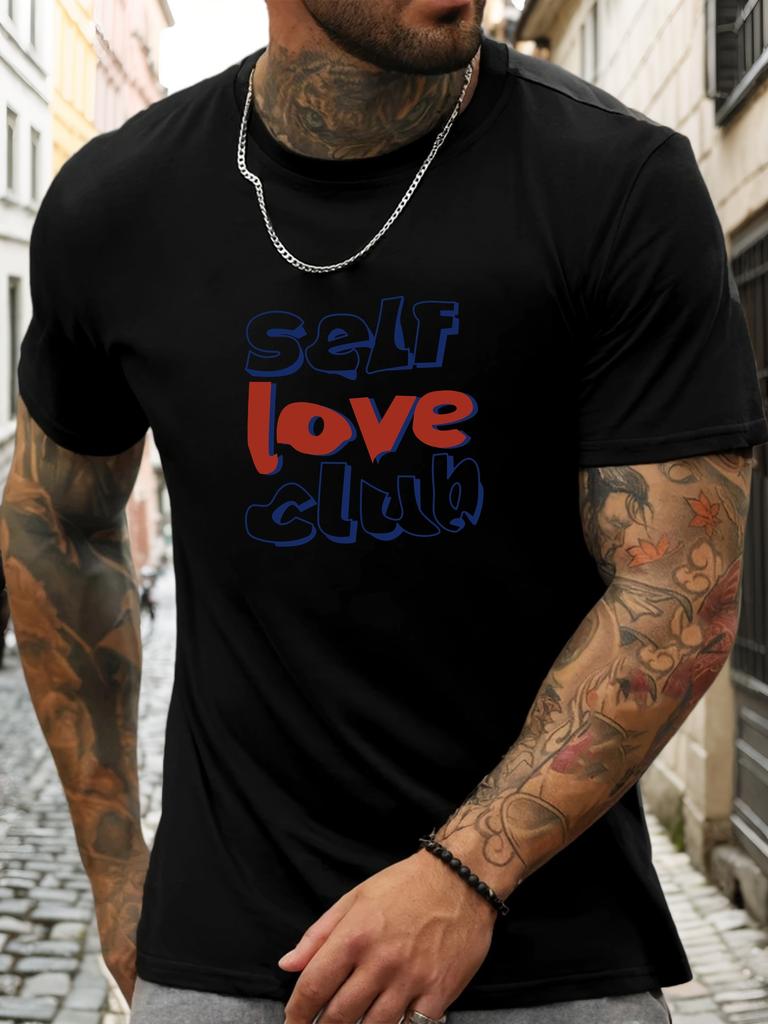 Short Sleeve TShirt Self love club Mens 100 Cotton Pattern Printed Shirt Summer Round Neck Breathable Casual Fashion Cool Tee