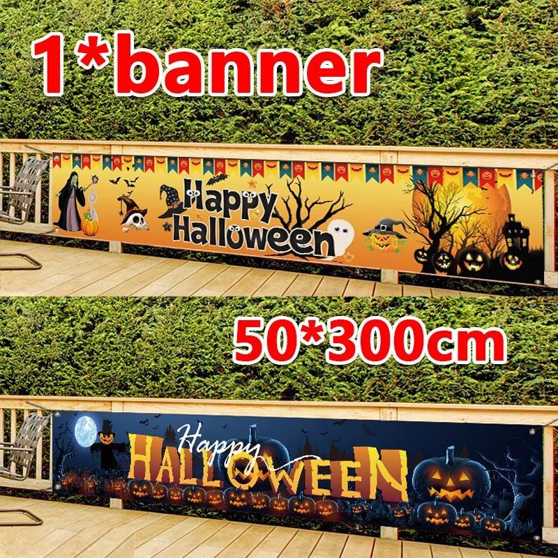 Баннер «Счастливый Хэллоуин» с тыквой, ужас, кровавый отпечаток руки, украшения для двора, в помещении, на открытом воздухе, 50x300 см, 1 шт., баннер на Хэллоуин