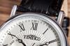 Популярные наручные часы Time100 с датой, днем недели, японским механизмом, черным кожаным ремешком, для офисных работников, для взрослых, белые