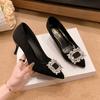 2025 Women Fashionable Simple and Elegant High Quality Shoes Rhinestone Square Buckle Shoes Pointed Toe Stiletto High Heels