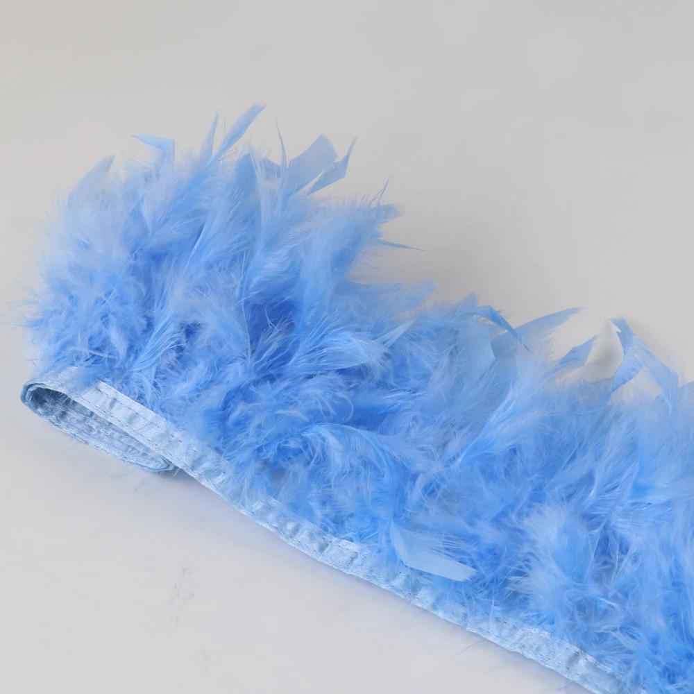 1 метр Натуральная отделка из перьев индейки Высота 10-15 см Свадебная одежда Украшение платья DIY Перьевая лента Швейные поделки