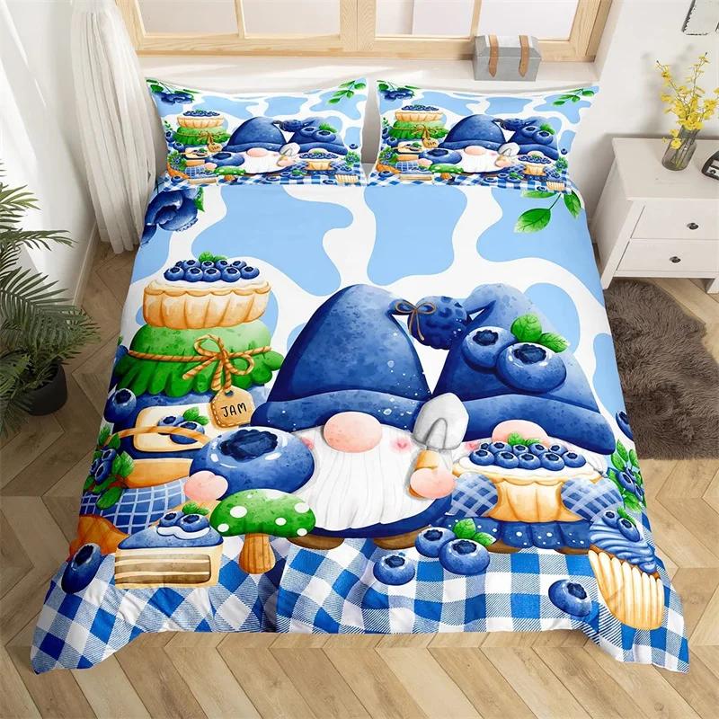 Spring Flower Gnomes Duvet Cover Romantic Rose Floral Bedding Set Microfiber Lovely Christmas Dwarf Quilt Cover Twin King Size