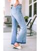 Buttoned Distressed Flared Jeans