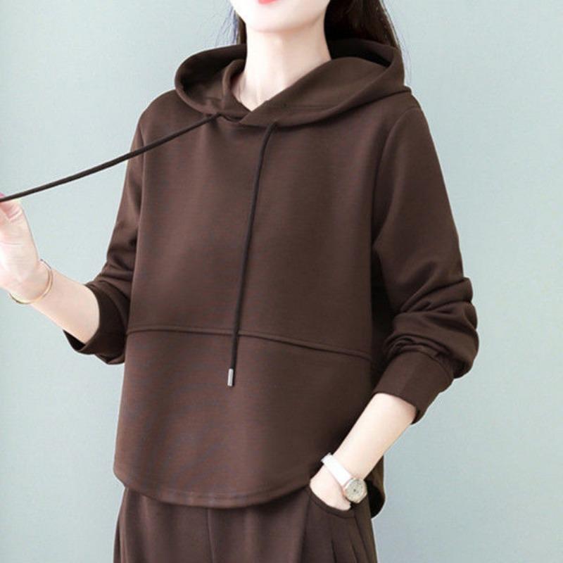 Осень Зима Свободный Повседневный Однотонный Худи Женский Простой Универсальный Худи Пуловер Топ