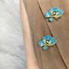 Chinese Style Peony Flower Brooch: High-End Enamel Painted Pin with Pearls for Women