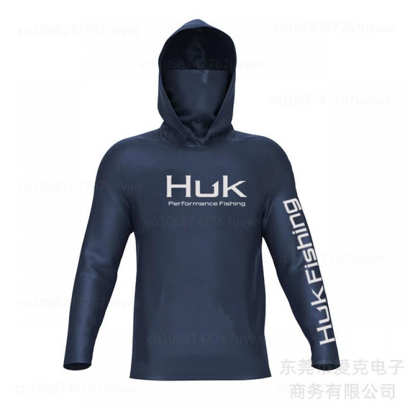 Mens Quick-Dry Hooded Long Sleeve Fishing Shirt With Face Cover UV Protection Outdoor Sportswear Cycling Hiking