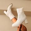 Fashion 2024 New Women's Square Toe Ankle Boots Winter Fashion Stitching Knitted Elastic Stockings Boots Ladies High-heeled Short Boots