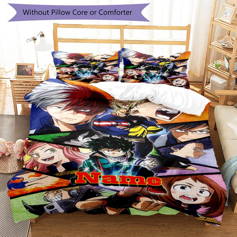 3 шт. Постельное белье с индивидуальным именем My Hero Academia, Застежка на пододеяльнике, Включает 1 пододеяльник и 2 наволочки, Мягкое и удобное для всех сезонов.