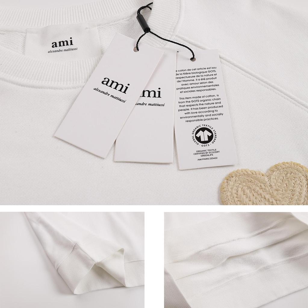 216 AMI 2025 Осень и Зима Новое Худи с Большим Логотипом Сердца из Высококачественного Хлопка с Круглым Вырезом Мужской Пуловер