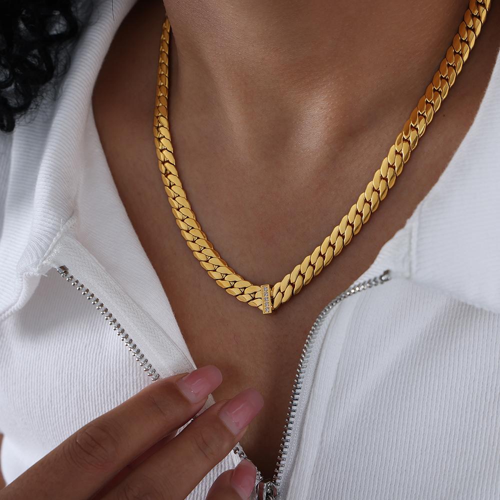 Цепочка из нержавеющей стали 316L для женщин, с покрытием из 18-каратного золота, инкрустированная цирконами, женские толстые колье в стиле хип-хоп и рок