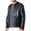 LIUGOO Genuine Leather Single Rider Jacket LIUGOO SRS12B LL Size Navy Men's