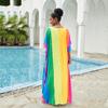 EDOLYNSA Plus Size Bathing Cover Up Boho Colorful Printed Kaftan Dress Bat Sleeve Long Tops Wedding Guest Dress  Q1546