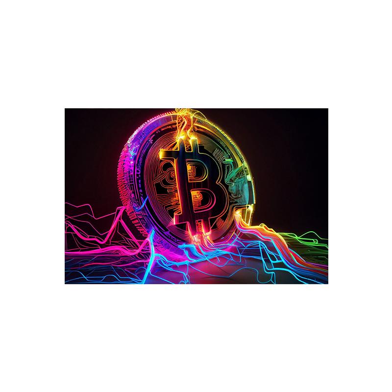 Абстрактная биткойн-стрит граффити холст картина красочный неоновый эффект биткойн-плакат с принтом вдохновляющий настенный художественный декор комнаты