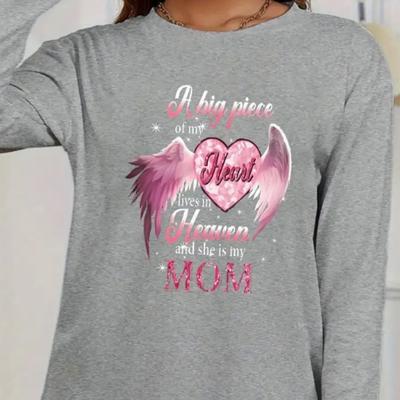 Топы для женщин с принтом «Angel Love Letter» с круглым вырезом и длинными рукавами, осенний повседневный тонкий пуловер, женский топ с длинными рукавами