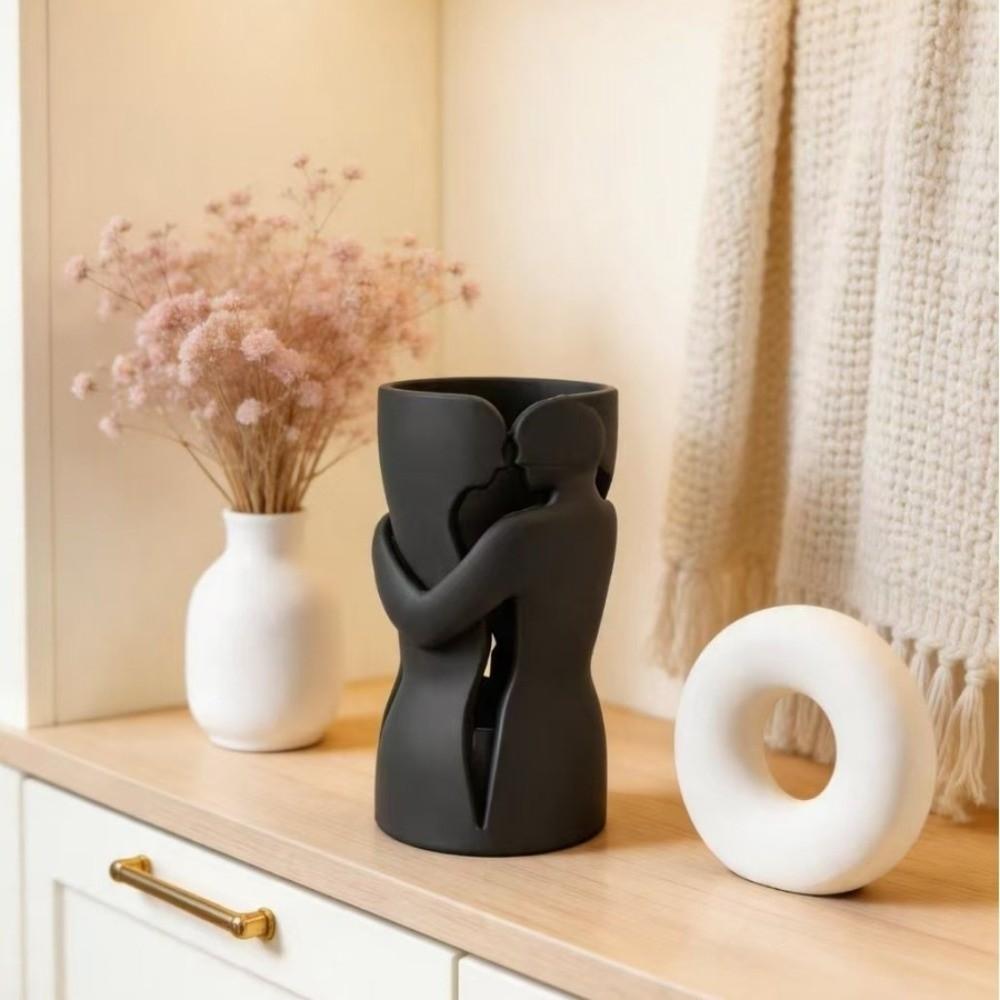 Abstract Shape 3D Couple Flower Vase Black Flower Holder Lovers Ornament Sculpture  Bedroom