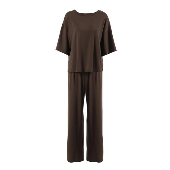 Женские костюмы из 2 предметов, повседневный пуловер с коротким рукавом, свободный топ и брюки с широкими штанинами, летний домашний спортивный костюм