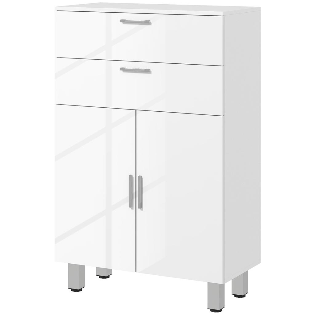 Bathroom Cabinet, Bathroom Chest of Drawers, 2 Drawers, Adjustable Shelf, Wood, White
