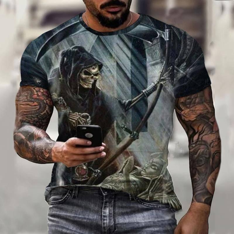 Футболка с татуировкой и 3D-принтом, летняя мужская футболка с коротким рукавом, уличная одежда с круглым вырезом, мужская одежда, топ