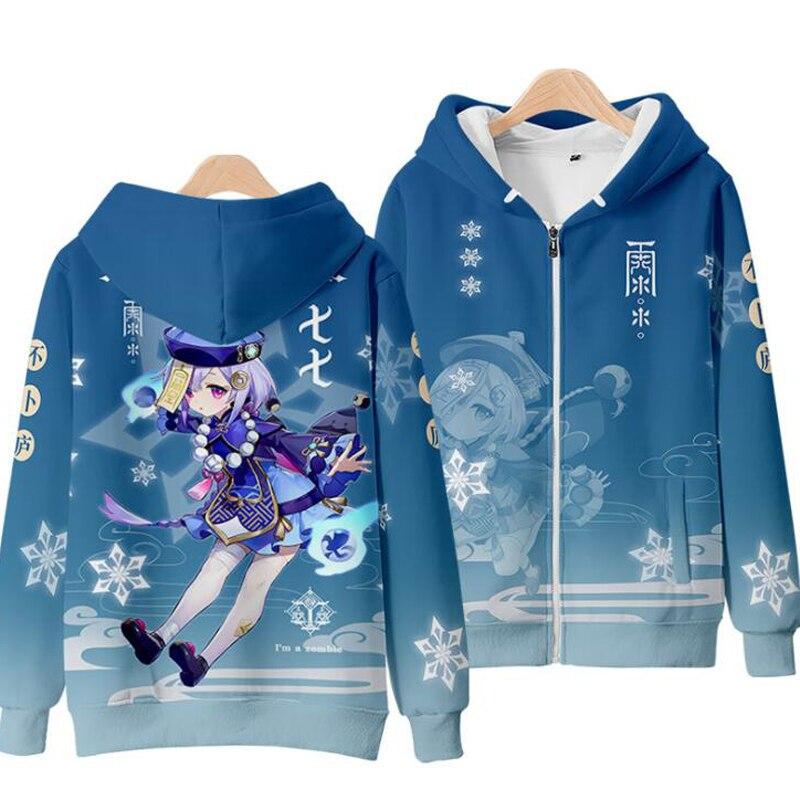 Genshin Impact Косплэй костюм Mona Kaeya Klee Diluc Venti Paimon Zhongli Keqing Ganyu унисекс 3D одежда на молнии с капюшоном