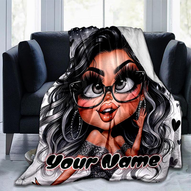 1PC Custom Name "Love Fashion Portrait" flannel blanket versatile,all-season throw suitable for the living room,bedroom,camping,travel,and gift