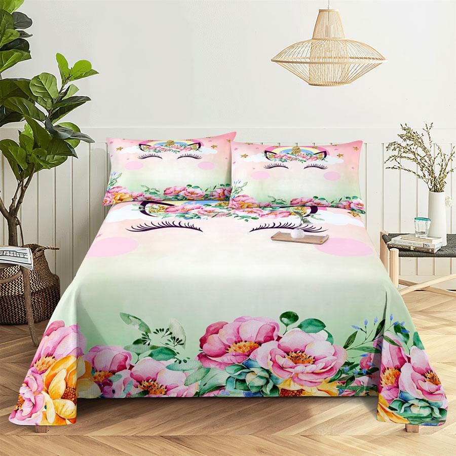 Bedsheets Set With Pillows Case Queen Size Soft Bed Sheets And Pillowcases For Single Double Beds Twin Pink Flower Thin Fabric