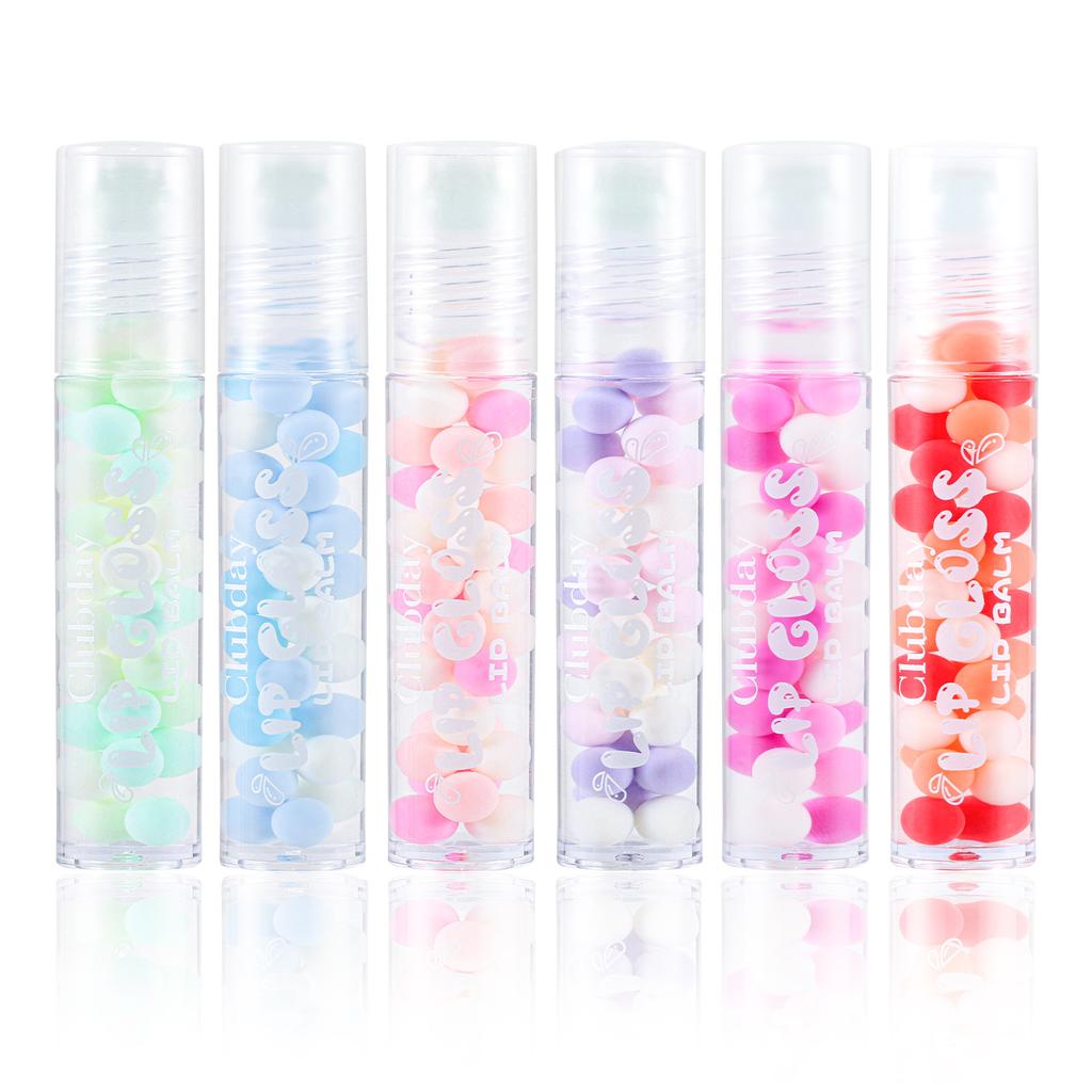 Clubday 6pcs Colorless Lip Oil Set Rollerball Hydrating Lip Gloss Moisturizing Lip Balm Clear Mirror Glossy Overlay Effect Plumping Lip Care Cosmetics