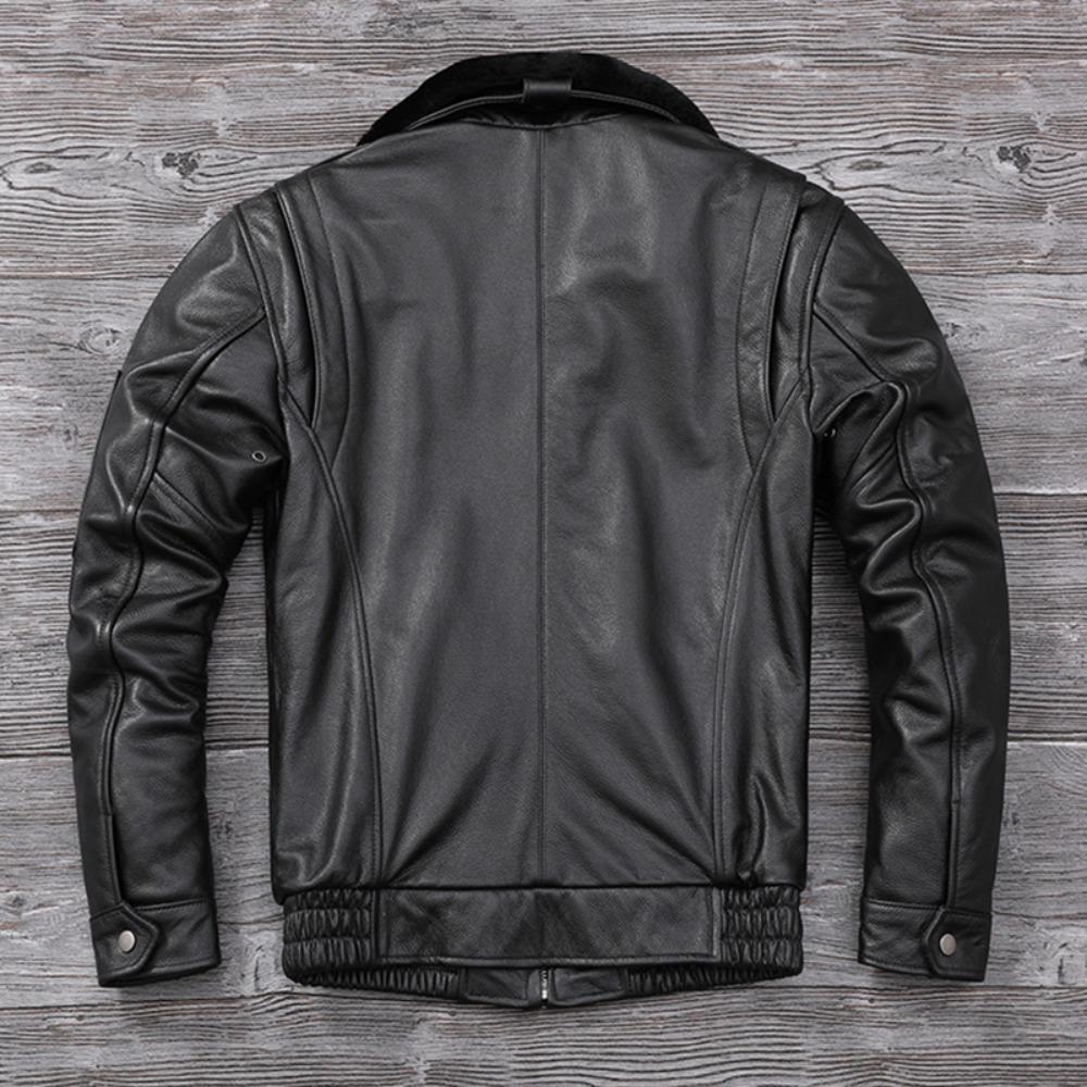 Китайский размер Мужская кожаная куртка из натуральной коровьей кожи с воротником из натурального меха Летные куртки Мужские пальто из коровьей кожи Зимняя одежда ВВС