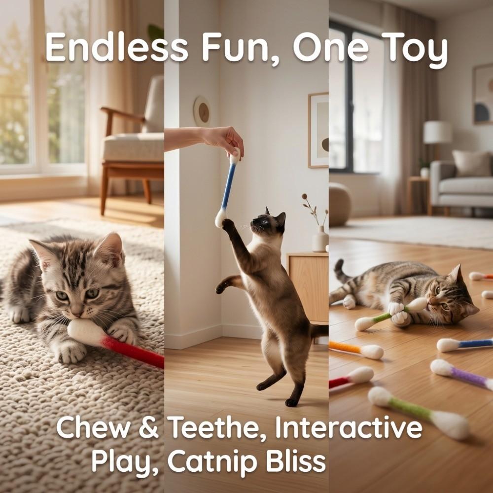 6Pcs Durable Cotton Swab Cat Toy Oversized Cat Accessories Kitten Chew Toy  Dental Cleaning
