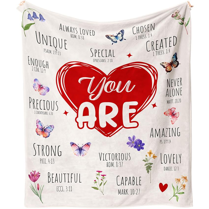 Open 1pc Christian Blanket for Women an Inspirational Religious Gift Suitable for Female Birthday Presents Butterfly Flower Bla