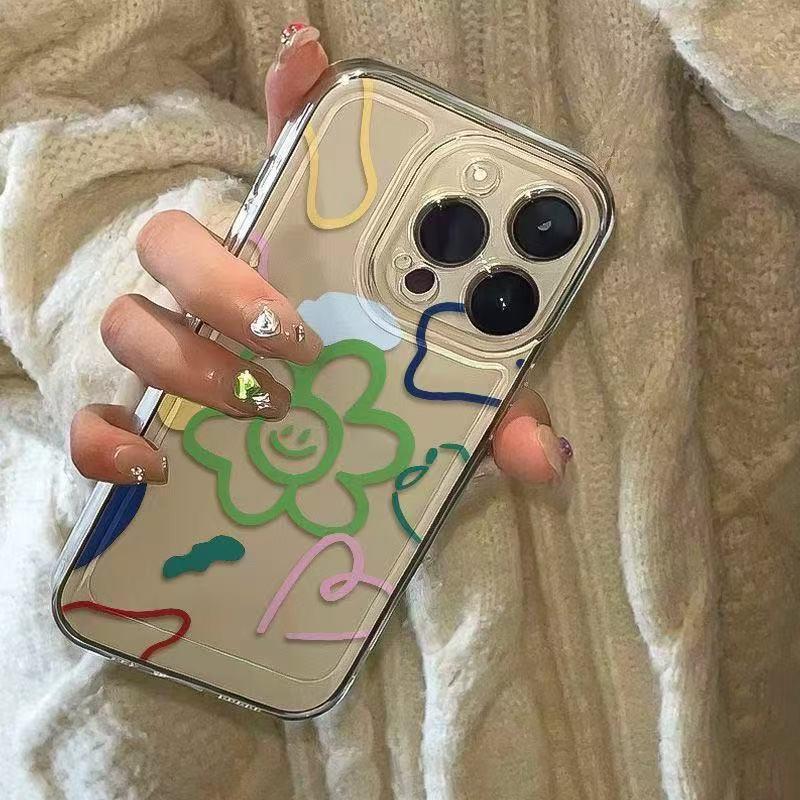 Чехол для iPhone «Цветы восковыми мелками»: Совместимо с моделями 15 Pro, 14, 13, 16 Pro Max. Полное покрытие, ударопрочный дизайн.